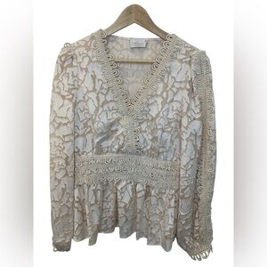 Anthropologie Champagne & Strawberry Lace Peplum Blouse Size M